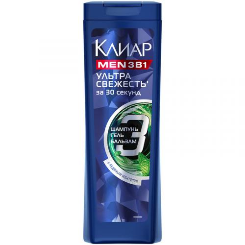 Шампунь, бальзам и гель Клиар Men Ультра свежесть 3 в 1 против перхоти, Unilever HPC, 400 мл