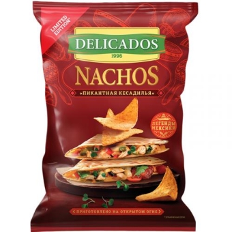 Чипсы кукурузные Delicados Nachos со вкусом Пикантная кесадилья, Мишн Фудс, 140 г