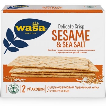 Хлебцы пшеничные тонкие Wasa Delicate Crisp Sesame & Sea Salt, Barilla, 190 г