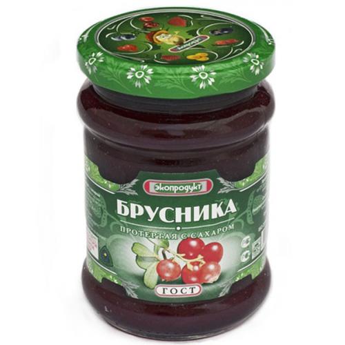 Брусника Экопродукт, протертая с сахаром, ЭКОПРОДУКТ, 320 г