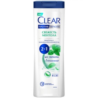 Шампунь и бальзам-ополаскиватель Clear Свежесть ментола 2 в 1 против перхоти, Unilever HPC, 380 мл