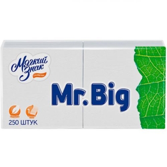 Салфетки бумажные Мягкий знак Mr. Big однослойные, белые, Мягкий знак