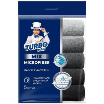 Набор салфеток Turbomag Mix из микрофибры, 30х30 см, 5 шт., Крокмарт