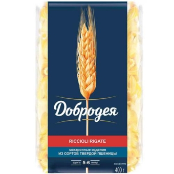 Макаронные изделия Добродея Riccioli Rigatе Завитоны, Добродея