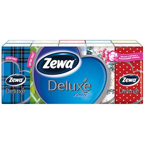 Платочки носовые Zewa Deluxe Design Family бумажные 3-х слойные, Эссити,