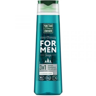 Шампунь, кондиционер и гель для душа Чистая линия For Men Энергия + Чистота 3 в 1, Концерн Калина, 400 мл
