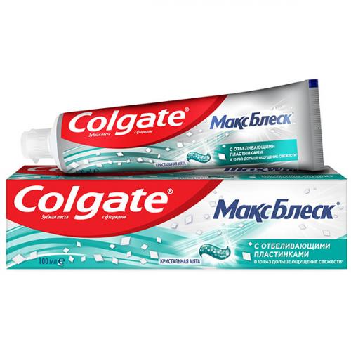 Паста зубная Colgate Макс Блеск Кристальная мята с отбеливающими пластинками, Colgate-Palmolive, 100 мл
