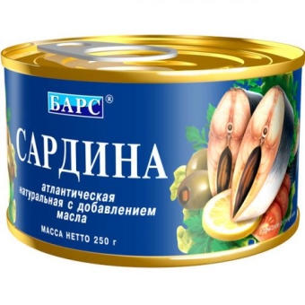 Сардина атлантическая натуральная Барс, Барс, 250 г