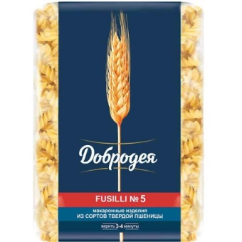 Макаронные изделия Добродея Fusilli N5 Спираль малая, Добродея, 400 г