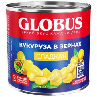 Кукуруза Globus сладкая в зернах, Глобус, 340 г
