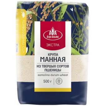 Крупа манная Агро-Альянс Экстра из твердых сортов пшеницы, АГРО-Альянс, 500 г