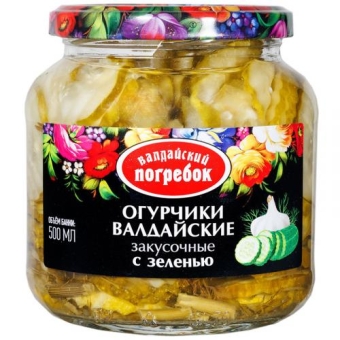Огурчики Валдайский погребок Валдайские закусочные с зеленью, Валдай, 500 мл