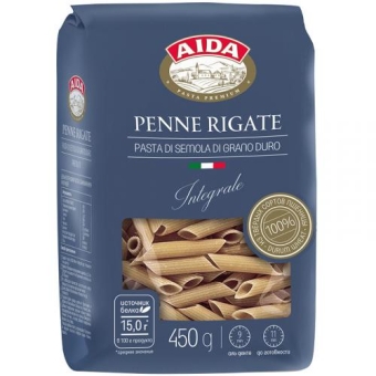 Макаронные изделия Aida Penne Rigate Integrale Перья, цельнозерновые, АГРО-Альянс, 450 г