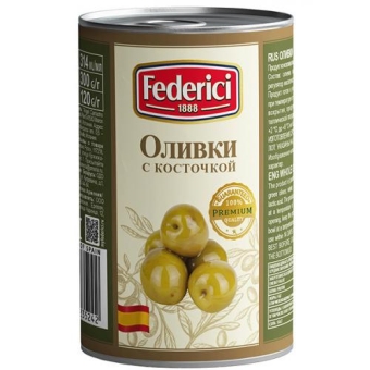 Оливки Federici с косточкой, Olive Line International S.L., 300 г