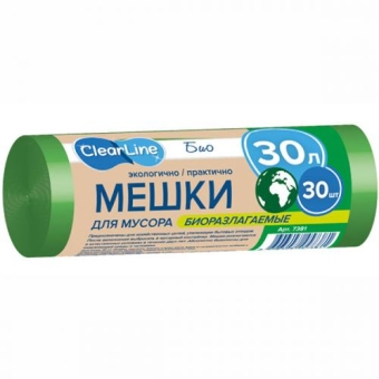 Мешки для мусора Clear Line биоразлагаемые, зеленые, 30 л, ТК НЭП, 30 л