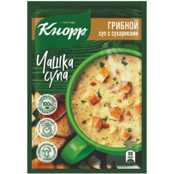 Суп быстрого приготовления Кнорр Чашка супа Грибной суп с сухариками, Unilever Food, 15.5 г