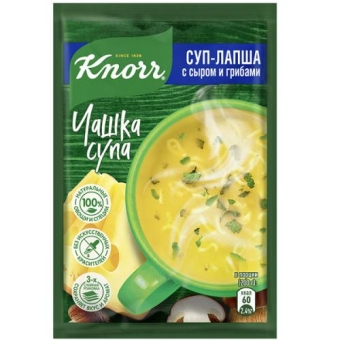 Суп быстрого приготовления Кнорр Чашка супа Суп-лапша с сыром и грибами, Unilever Food, 15.5 г