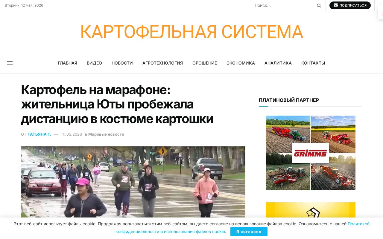 участница Питтсбургского марафона в костюме картофеля на дистанции среди других бегунов