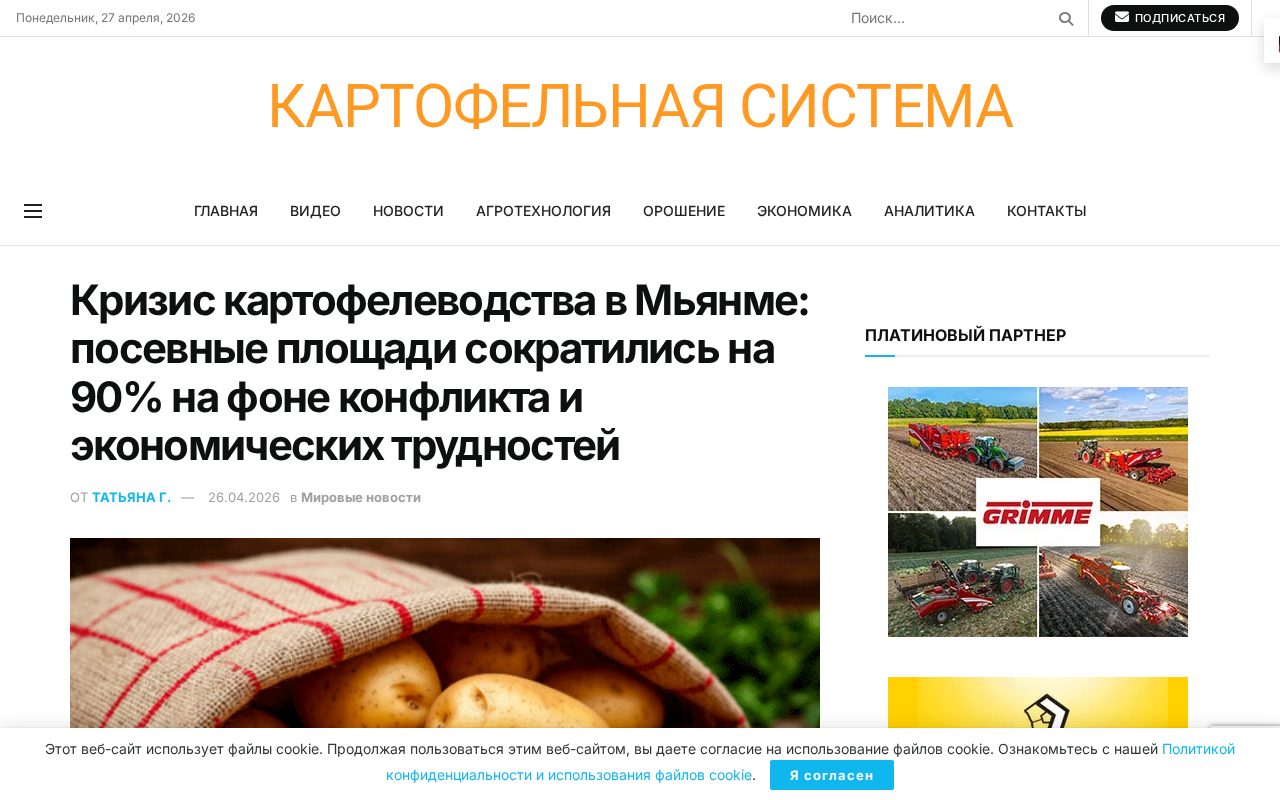 материал о сокращении картофельных посевов в Мьянме на фоне конфликта и роста затрат