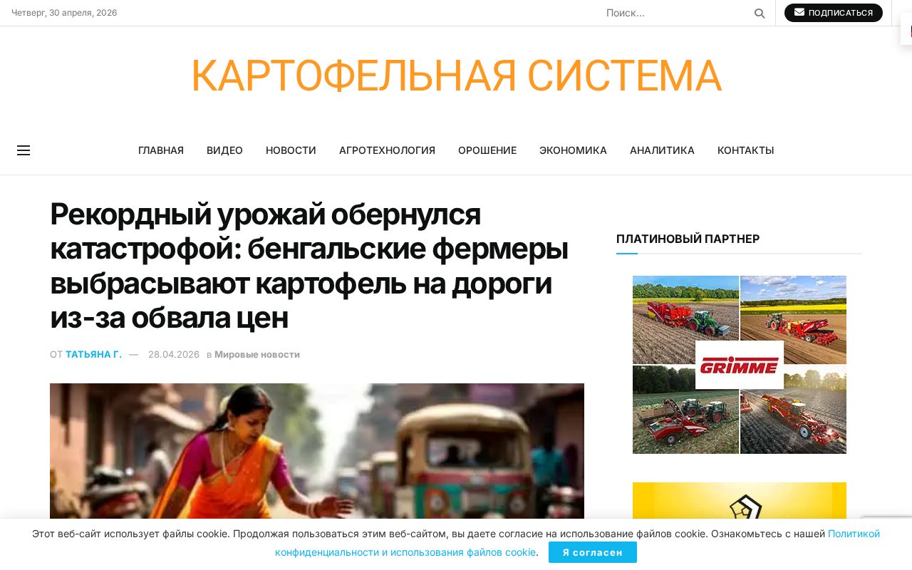 Горы выброшенного картофеля на обочинах дорог в Индии