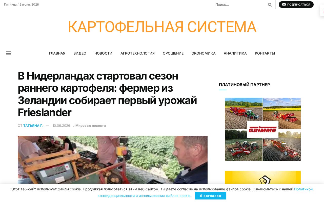 страница Potato System с новостью о раннем картофеле Frieslander в Нидерландах